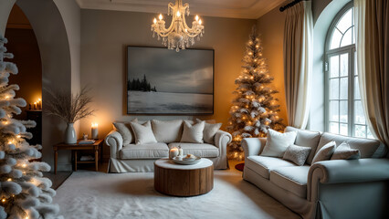 Fototapeta premium Cozy Winter Retreat with Elegant Interiors