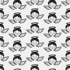 Seamless Christmas cute angels  vector pattern for festive design	
