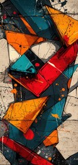 Vibrant abstract graffiti artwork on urban wall showcasing dynamic shapes and bold colors