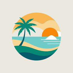 Beach view logo design template