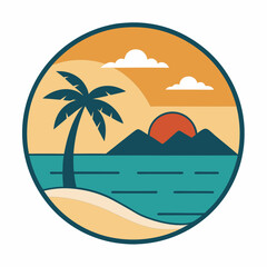 Beach view logo design template