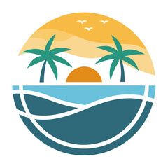 Beach view logo design template