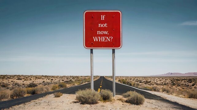 Road sign with text written IF NOT NOW, WHEN? - to inspire people to take action now - to not wait for someone else to step up. Calls to action against social injustic