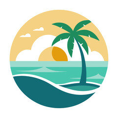 Beach view logo design template