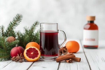 Festive Mulled Wine with Citrus and Spices on Rustic Holiday Table Setting