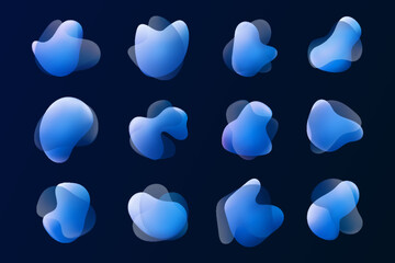 Modern Blue Liquid Organic Blobs. Water Blots with vibrant colors perfect for social media. Abstract and simple figures. Irregular dynamic shapes. Modern asymmetric spots