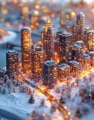 Fototapeta premium Urban winter scene with modern office buildings soft smooth lighting and soft pastel colors