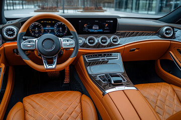Luxurious leather interior of a classic convertible sports car