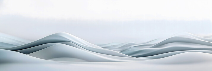 Soft gray waves undulate gently across a minimalist landscape, creating a tranquil and serene atmosphere. The smooth curves highlight the beauty of simplicity