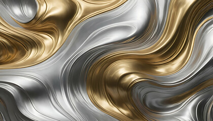 High-Quality Abstract Texture of Liquid Metal Ripples in Silver and Gold.