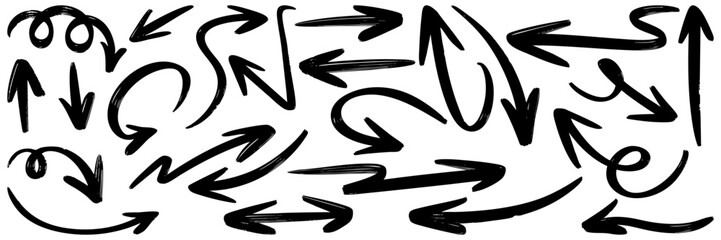 Set of Hand drawn vector arrows doodle on white background.