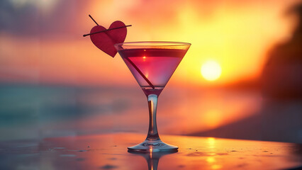 Refreshing Cocktail Against a Vibrant Sunset