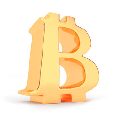 Golden bitcoin on white background. 3d render.