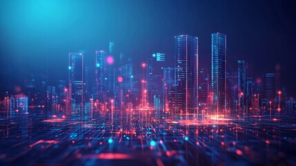 Obraz premium Futuristic AI-Powered Business Hub with Glowing Holograms and Geometric Layouts