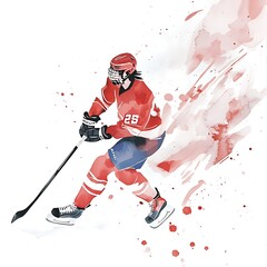 Obraz premium Dynamic Watercolor Illustration of a Hockey Player in Action.