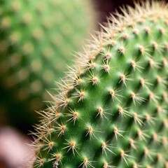 Macro of a prickly pear cactus pad, with tiny hairs and spines in focus.