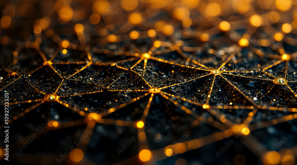 Poster intricate surface features numerous small golden facets, creating a stunning texture and visual comp