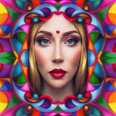 Fototapeta premium A vibrant mural of a woman face surrounded by colorful abstract elements