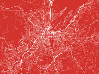 Christmas Map of Belfast, United Kingdom in Snowy White on Festive Red Background.