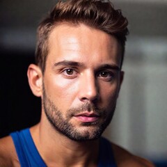 Obraz premium A close-up of a male gymnast's face filled with concentration just before he takes off for a vault, showcasing his determination and focus.