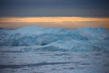 Icebergs in Ilulissat, Greenland in early winter