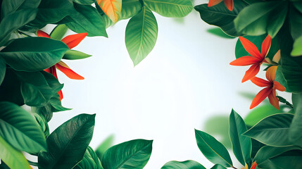 Fototapeta premium Tropical Leaves with Red Flowers