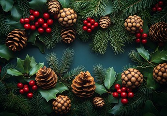 Fototapeta premium Pine Cone and Berry Wreath