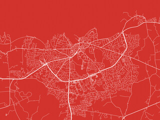 Christmas Map of Bangor, United Kingdom in Snowy White on Festive Red Background.