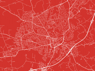 Christmas Map of Lisburn, United Kingdom in Snowy White on Festive Red Background.