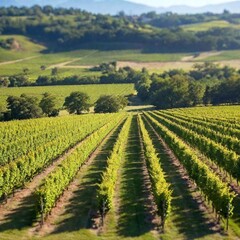 Naklejka premium vineyard with grapes and green hills in the evening