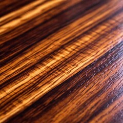 Fototapeta premium Polished Mahogany Surface: A close-up of a polished mahogany wood surface, in deep focus to highlight the smooth, glossy finish and the fine details of the wood grain.