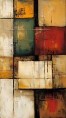 An abstract painting with visible brush strokes and an emphasis on color, incorporating elements of architecture such as windows or doors