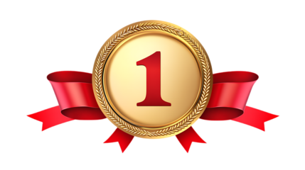 1st position Award, gold medal with red ribbon