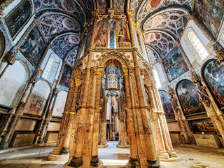 Interior view at the Charola of the Convent of Christ, magnificent Knights Templar architecture at Tomar Portugal
