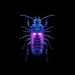 Vibrant Neon Insect with Intricate Details Showcasing Brilliant Colors and Unique Features Against a Dark Background for Scientific or Artistic Purposes