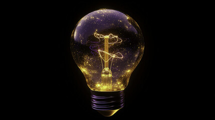 radiant lightbulb glowing with swirling golden energy and sparkles