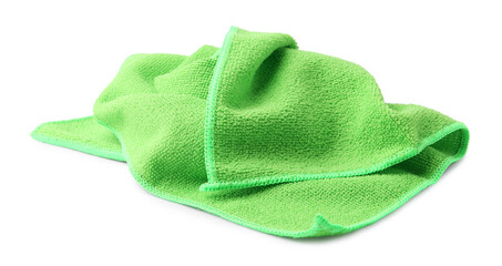 Clean green microfiber cloth isolated on white