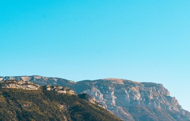 Majestic Mountain Landscape in the Vercors with Blue Sky and Space for Text