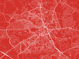Christmas Map of Bolton, United Kingdom in Snowy White on Festive Red Background.