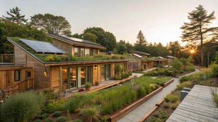 Eco-friendly triplex with green roofs and sustainable landscaping