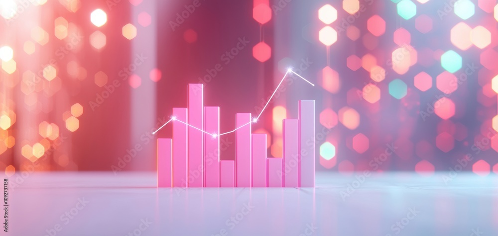 Poster seo relevance concept. a colorful bar chart with a rising line graph, set against a blurred bright b