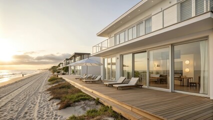 Obraz premium Beachfront Triplex with Bright White Walls and Scenic Views