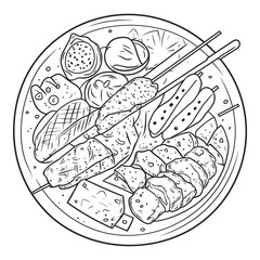 Fototapeta premium Black and White Outline of a Bowl of Noodles with Chopsticks