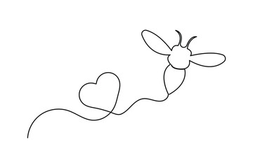 Continuous single line drawing of bee outline isolated vector art illustration 

