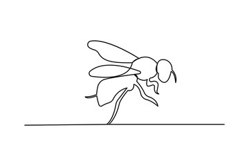 Continuous single line drawing of bee outline isolated vector art illustration 
