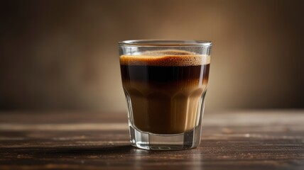 Dirty Coffee - A glass of espresso shot mixed with cold fresh milk on blurred background