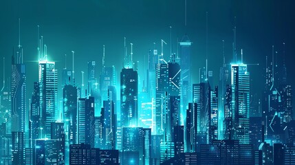 Fototapeta premium A futuristic cityscape glowing with bright blue lights.