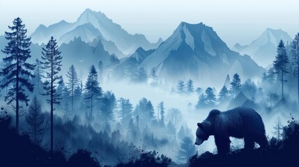 Bear in a Misty Mountain Forest