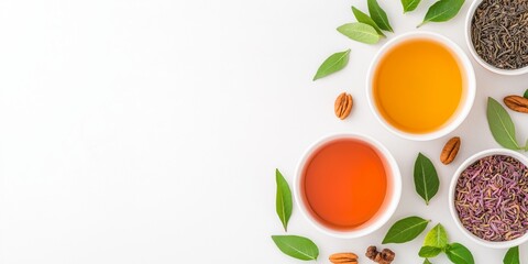 Assorted Herbal Teas and Ingredients on White Background for Wellness and Relaxation