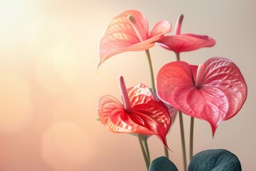 Obraz premium Anthurium andraeanum, light sunny background, layout template